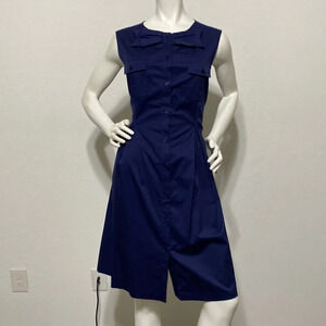 Sinclaire 10 Blue Sleeveless Pleated Button-Down Shirt Dress Size 12 Large